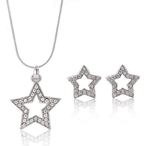 Nigerian Star Cubic Zirconia Stone Wedding Jewelry Sets inlay Luxury Crystal Bridal Silver Color Jewelry Set For Bridesmaids