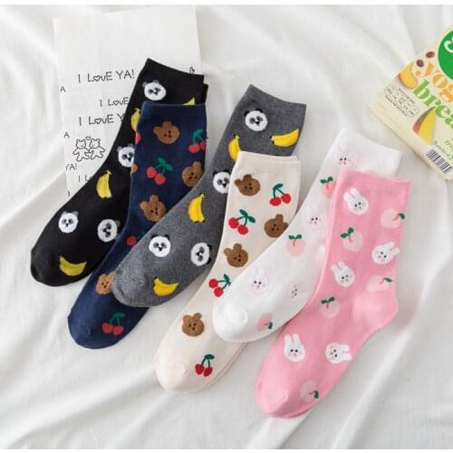 Korean Womens Socks Cartoon Summer Fruit Animals Cute Cotton Sox Banana Shallow Mouth Fashion Cute Girl Thin Panda Crew Socks
