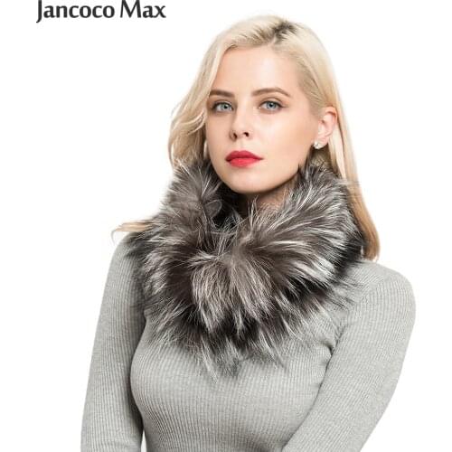 Jancoco Max 2019 New Real Fox Fur Scarves Winter Thick Warm Snood Top Quality Shawl Natural Fur Muffler S7120