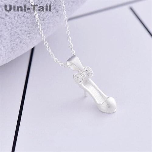 Uini-Tail new hot sale 925 sterling silver bow high heels pendant necklace fashion tide flow high quality jewelry GN357