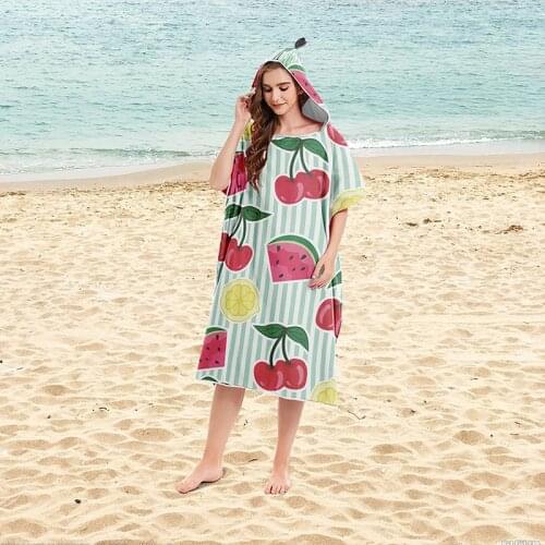 Parent-child Microfiber Beach Poncho Towel Outdoor Surf Wetsuit Changing Robes With Cloak Fruit Printed Multifunction Beachwear