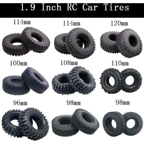 2 Pieces RC Crawler Car Tires 1.9 Inch 96mm~120mm Diameter Rubber Tyres for TRX4 Remote Control Truck Model