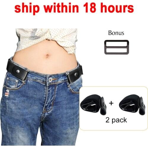 Buckle-Free Elastic Belts, 2 Pack, No Buckle Stretch for Women Men Bounce Free Ajustable Lightweight Belts for Jeans Pants Skirt