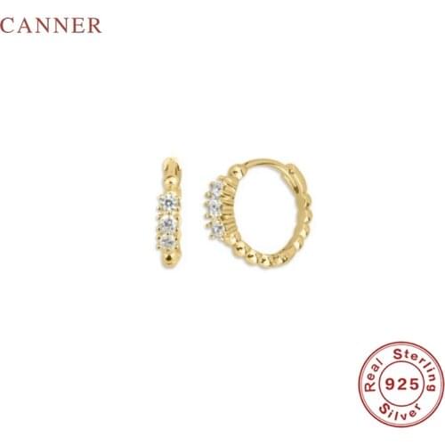 CANNER Ins Round Beads Earrings For Women Real 925 Sterling Silver Earrings Hoops Zircon Diamond Korean Gold Jewelry Pendientes