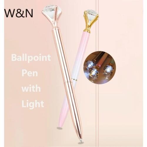 Light Diamond Ballpoint Pen Luxury Crystal Pen 1.0mm Black Refill Ink Rose Gold Rollerball Pen Stationery Bussiness Funny Gift