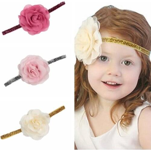 Chiffon Floral Hairband for Baby Girls Elastic Glitter Baby Flower Headband Toddler Fashion Kids Accessories Photography Props