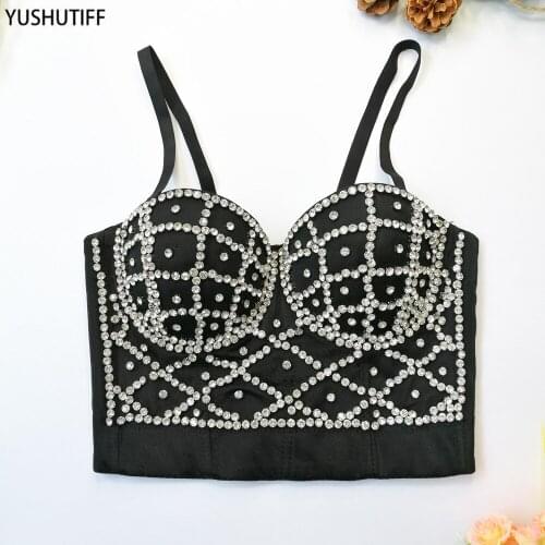 Rhinestones Short Sexy Off Shoulder Beading Top Female Crop Top Women Strapless Tops With Built In Bra Push Up Bralette 2021
