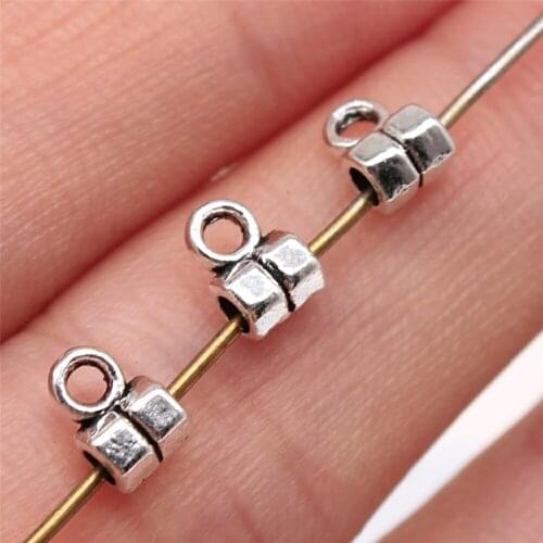 Tristana 100pcs 5x4mm Bail Beads Fit Charm Bracelet Findings Jewelry Making Antique Silver Color Beads Bails Charm