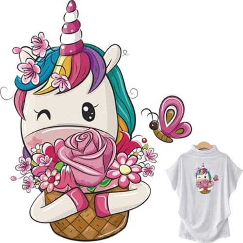Iron-On Transfer Flower Unicorn Thermal Transfer T-Shirt Dresses Hot Tear Diy Iron On Patches Easy Print By Household Irons