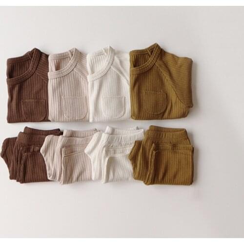 Spring Autumn Baby Girl Boys' Clothing Sets Stripe Short Sleeve Ribbed Cotton Trousers Two-piece Pajamas Set Clothes Summer