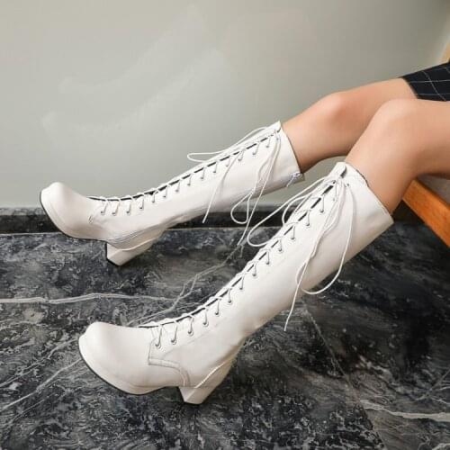 Winter boots cross strap Mori women 2020 new fashion boots womens shoes Knight boots but knee side heel front lace up