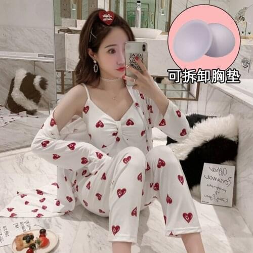 2021 Autumn 3PCS Sexy Pajama Sets for Women Long Sleeve Robes Print Sleepwear Homewear Pijama Mujer Three Piece Set Home Clothes