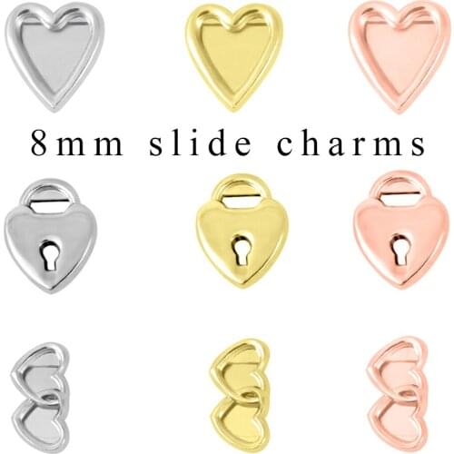 10pcs/lot Internal Dia 8mm Heart Lock Slide Charm DIY Accessories fit 8mm wide belt pet collar