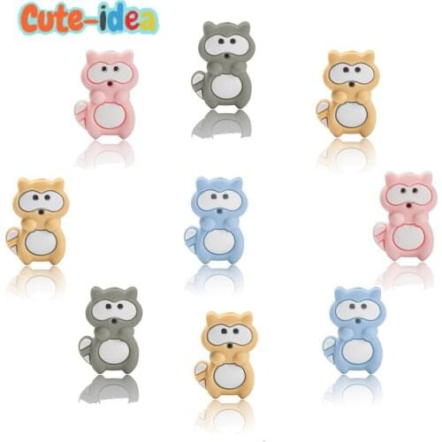 Cute-idea 10pcs Silicone Mini Raccoon Teether for teeth Nursing Pacifier Accessories Food Grade For Baby Toys DIY Bracelet