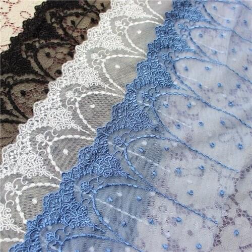 10Yards Floral Embroidered Lace Trim Tulle Blue White Black Fabric Mesh Tulle Ribbon for Lingerie Dress Decorations