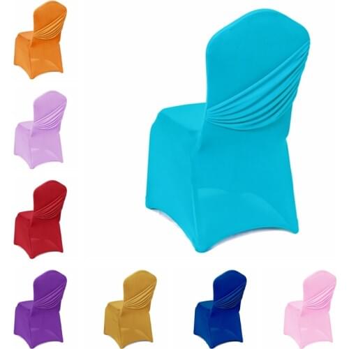 17 Colours Wedding Lycra Chair Covers One Cross Cover Chair Spandex Pleated Luxury Wedding Party Decoration On Sale