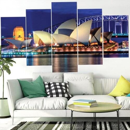5 Pieces Canvas Wall Art Painting Opera House Lakeside Landscape Modern Home Pictures Living Room For Decorative Framework