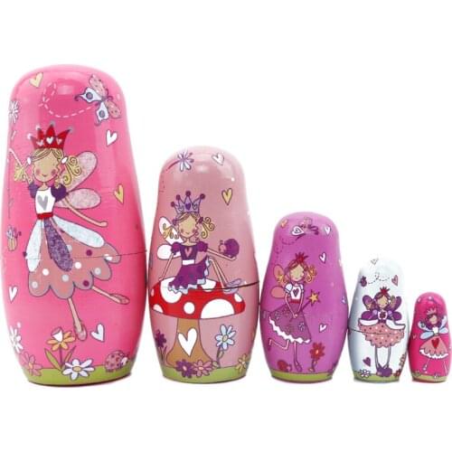 5pcs/set New Arrive wooden Russian Matryoshka Dolls Pink Angel Nesting Dolls Toys Russian Traditional Ethnic Style Dolls