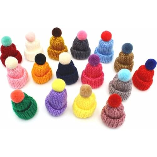60pcs Kawaii Pompom Decor Mini Woollen Cap Brooch/ Hair Clip DIY Clothes Decoration Headware with pom poms Accessories