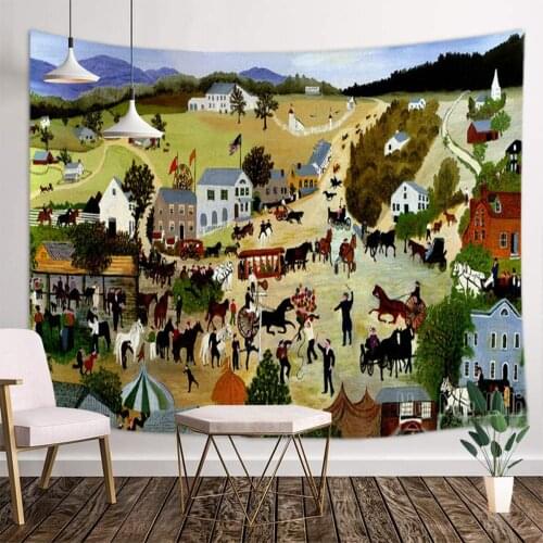 Granny Moses Country Fair Illustrated Tapestry Home Interior Decoration