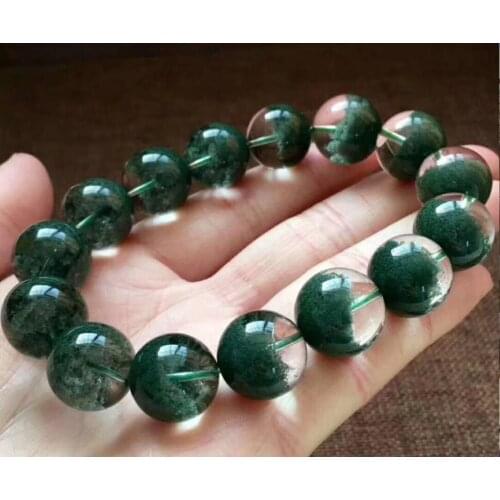 Free shipping Noble jewelry Natural 15mm Quartz Green Phanto crystal stone Beads Bracelet