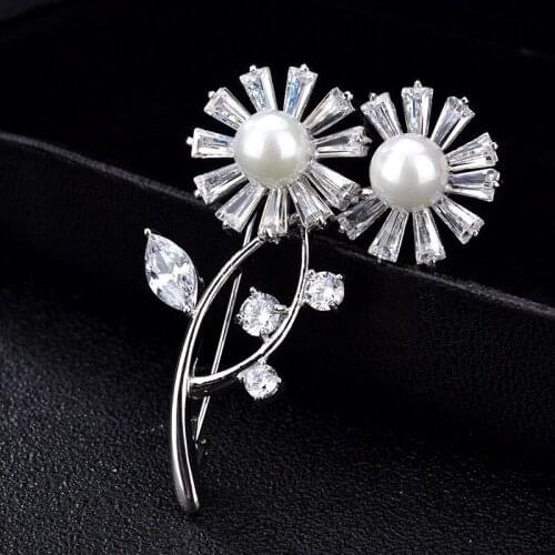 Blingbling Rhineston Brooches Pins Flower Design With Pearl Sweater Suit Corsage Silk Scarf Shawl Brooch Pin For Women