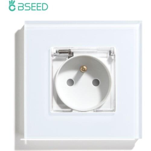 BSEED France Waterproof Wall Socket FR Standard White Black Golden Single Crystal Glass Panel Electrical Outlet