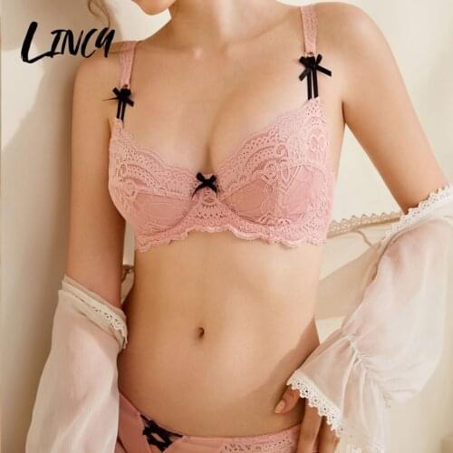 New Sexy Womens Intimates Bra & Brief Sets Big Size Bras Thin Panties Push Up Bra high-grade Lace small bows Underwear