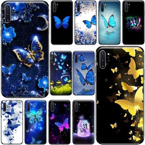 Bling blue butterfly Phone Cases For Samsung Galaxy S8 S9 S10 Plus S10E Note 3 4 5 6 7 8 9 10 Pro Lite cover