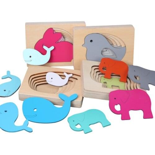 Childrens wooden toys colorful animal puzzles from large to small multi-layer 3D puzzle toys early childhood childrens toys