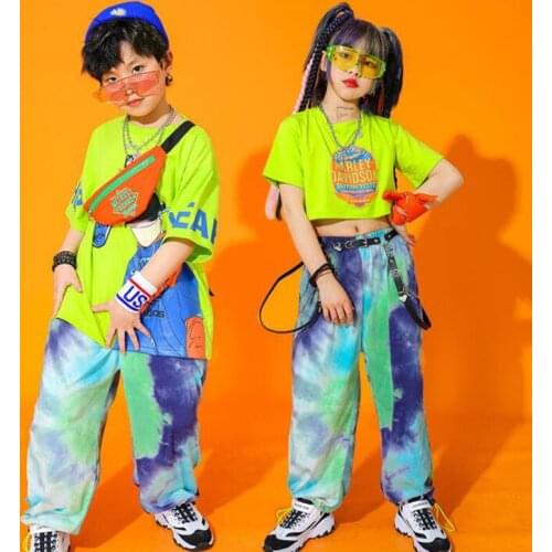 Kids Ballroom Hip Hop dancing Outfits Tshirt Tops printing Cargo Pants For Girls Boys Jazz Dance Wear Costumes Show Outfits