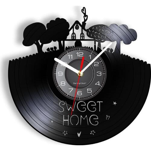 Home Sweet Home Vinyl Record Clock Wall Watch Garden Handmade Vintage LP Wall Clock Black Wall Art Home Decor Housewarming Gift