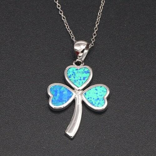 JZP0105 New three-leaf clover opal pendant necklace simple fashion blue opal clover pendant necklace womens fashion jewelry