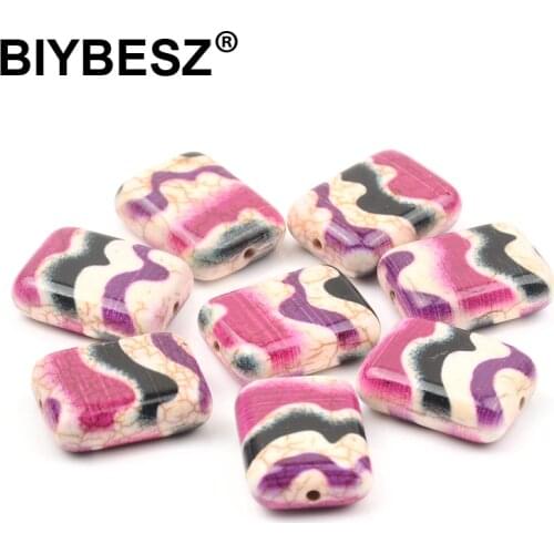 Wave Pattern Printed Stone Beads square Loose Spacer Ceramics Stone Beads for Jewelry Making DIY Charm Bracelet Necklace 15x20mm