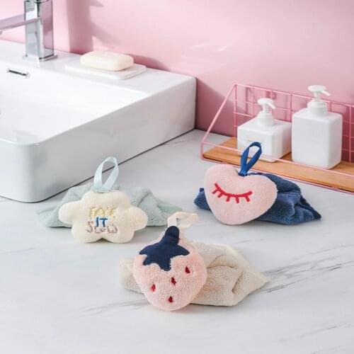 Kitchen Lovely Coral Velvet Hand Towel Cute Soft Plush Water Absorbent Hanging Handkerchief Bathroom Shower Bath Wipe Towel