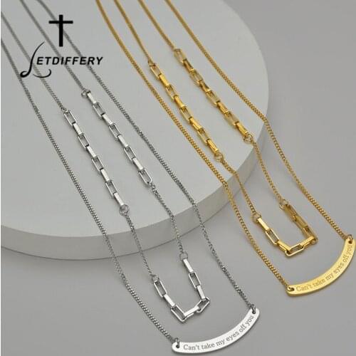 Letdiffery New Can't Make My Eyes Off You Necklace For Women Multilayer Golden Chorker Stainless Steel Lover Jewelry Gifts