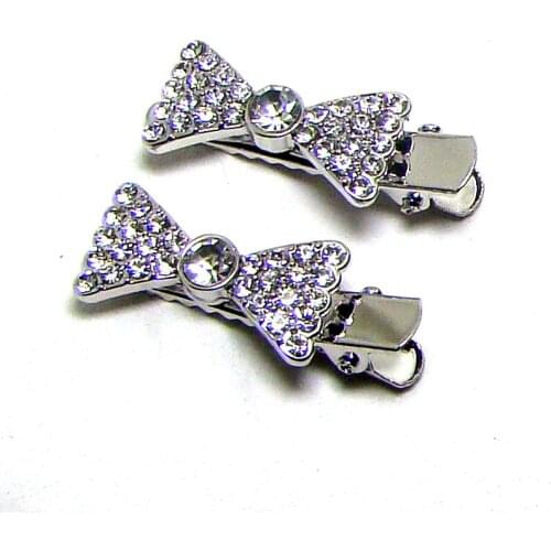 Crystals metal bow knot charm mini hair pinch clip fashion hair prom jewelry party headpieces ornament accessories 6PRS lot