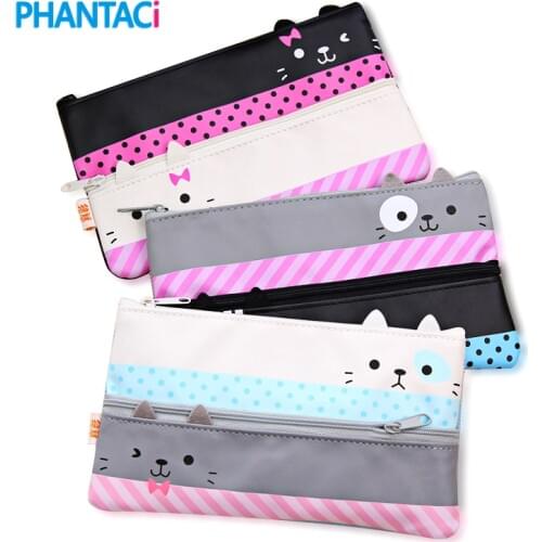 Kawaii Canvas Pencil Case Cute Cartoon Cat Pen Bags Boy Girl Gift Estuches Box School Stationery Supplies