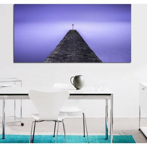 Fashion Lake Scenery Yellow Stone Blue Bridge Purple Sky Modern Wall Art Picture Canvas Painting for Office Hotel Room No Frame
