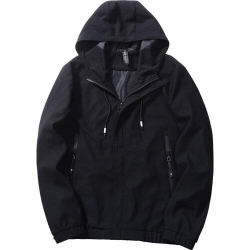 Men Jacket Long Sleeve Autumn and Winter Black Navy Blue Clothing with Cap