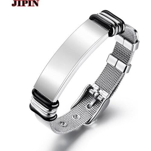 Newest Style Bracelet Men Homme Steel/Black Stainless Steel Buckle Mens Bracelets Fahion Punk Jewelry Gifts B01090