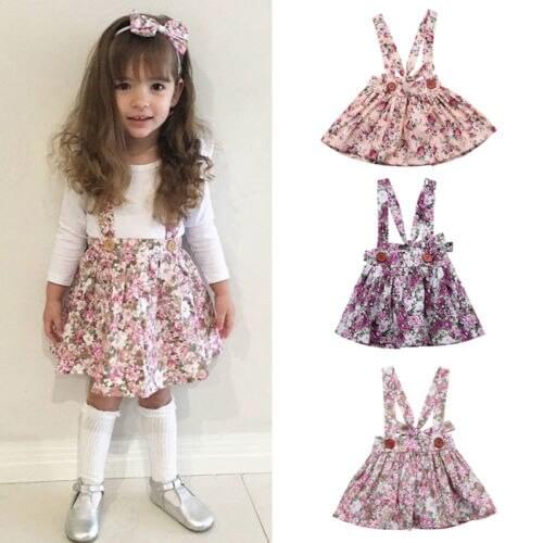 Newborn Toddler Baby Girls Floral Party Princess Bib Strap Skirt Clothes