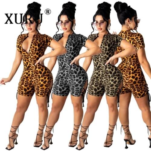 XURU European and American New Sexy Jumpsuit with Short-sleeved Jumpsuit for Womens Printed Slim Jumpsuit