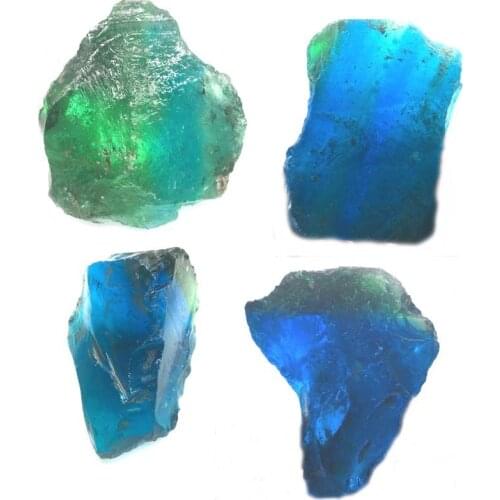 Bulk Natural Ore Blue Green Glass Stone Colored Glaze with Quartz Rutilated Gemstones Natural for Jewelry Engraving Material D3
