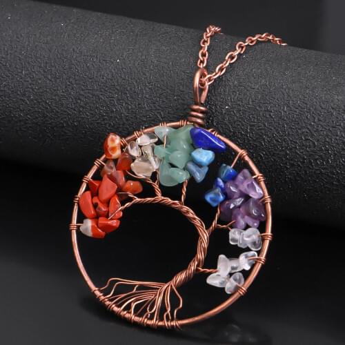 7 Chakra Natural Stone Tree of Life pendulum Pendant Necklace for Women Healing Crystal Necklace Pendant Jewelry