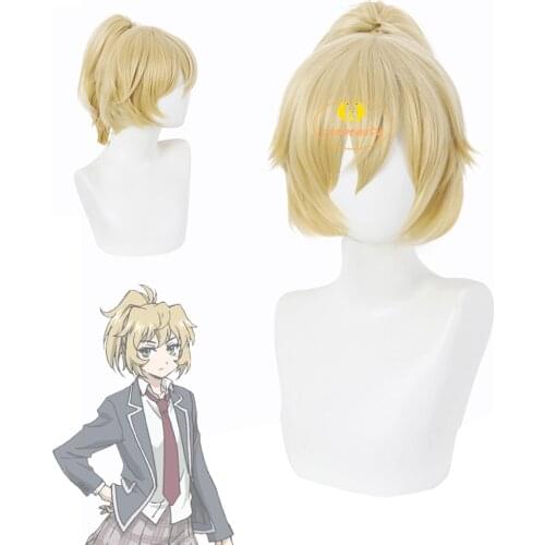 Anime Tenkuu Shinpan High-Rise Invasion Mayuko Nise Cosplay Wig Short Blonde Ponytail Heat Resistant Synthetic Hair for Women