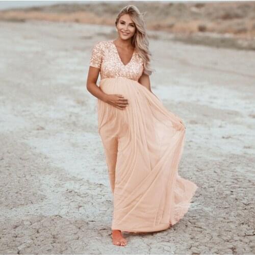 Maternity Dresses For Photo Shoot Pregnancy Dress Sequined Solid Women Pregnants Maternity Photography Props Short Sleeve Dress