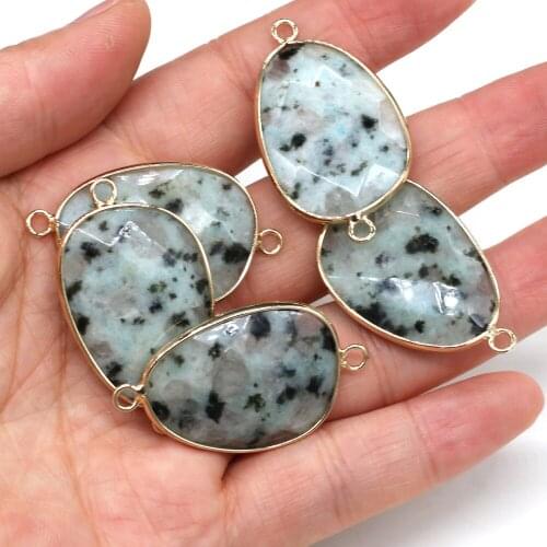 Natural stone drop-shaped Pendants Blue speckle double hole connector for Jewelry Making DIY necklace Bracelets accessories