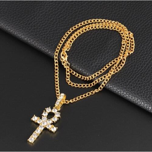 Creative fashion inlaid rhinestone cross hip-hop necklace student couple wild pendant accessories men and women