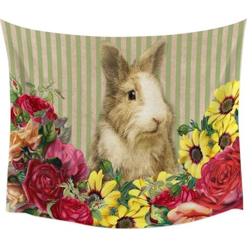 Rose Sunflower Stripes Retro Bunny Wall Tapestry Home Wall Decor Bedroom Tapestry Wall Hanging Yoga Mat Picnic Mat